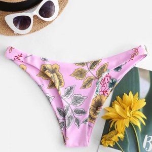 ZAFUL Flower Printed High Leg Bikini Bottom Pink